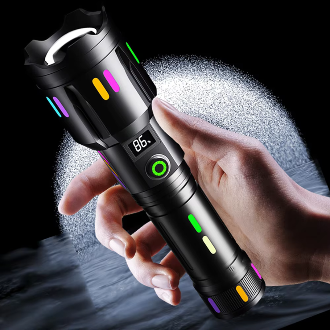 LED-Taschenlampe Mit Power-Display – Wiederaufladbare Hochleistungs-Taschenlampe Mit Glasbrecher & USB-C
