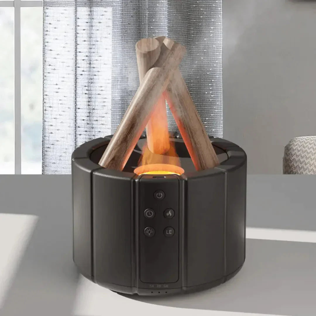 Flammen-Luftbefeuchter mit LED – Ultraschall-Diffuser & Aromatherapie mit Kaminfeuer-Effekt