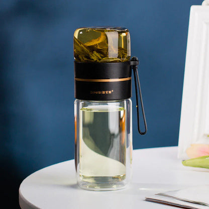 Doppelwandige Glasflasche mit Teesieb und Infuser