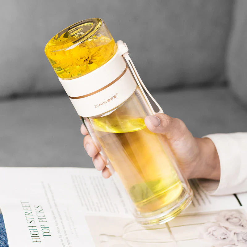 Doppelwandige Glasflasche mit Teesieb und Infuser