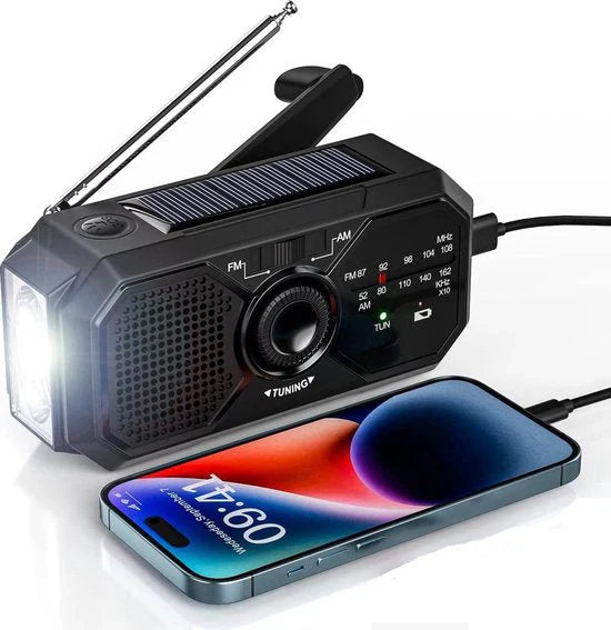 Tragbares Notfallradio mit Solarpanel und Handkurbel – FM/AM Empfang und Powerbank-Funktion