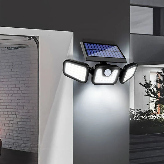Solar LED Flutlicht Mit Bewegungsmelder – 3-Strahler Außenbeleuchtung für Garten, Hof Und Garage