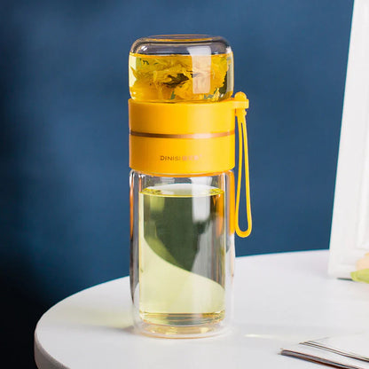 Doppelwandige Glasflasche mit Teesieb und Infuser