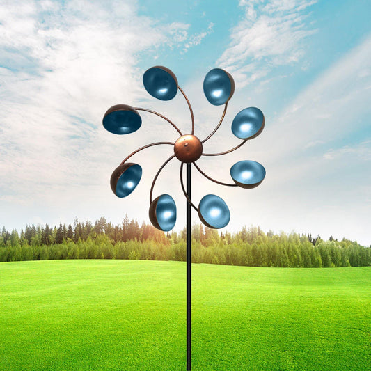 Dekorative Garten-Windmühle mit Metallblüten – Farbiges Windspiel für Außenbereich