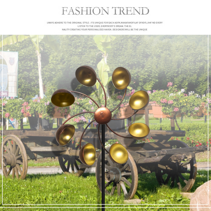 Dekorative Garten-Windmühle mit Metallblüten – Farbiges Windspiel für Außenbereich