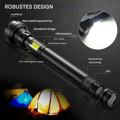 Taktische Taschenlampe – LED Taschenlampe mit Zoom & Powerbank-Funktion