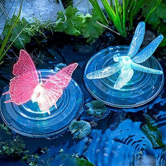 Solarbetriebene Teichdeko Schmetterling und Libelle – Farbwechselnde LED-Lichter für Garten und Teich