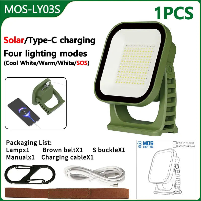 80W Led Solar- Aufladbare Campinglampe Mit Magnet Und Zoomfunktion
