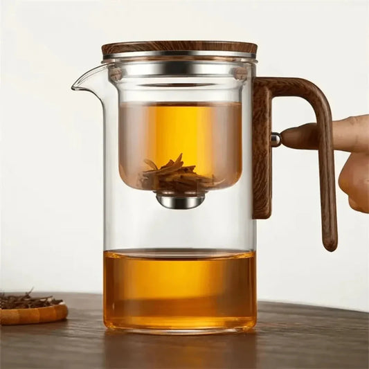 Elegante Teekanne aus Glas mit Holzgriff – Transparente Teekanne für Teegenuss