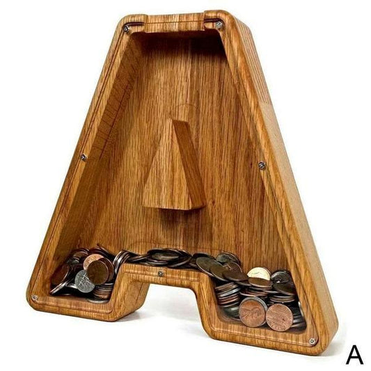 Holz Alphabet Sparschwein mit Transparentem Sichtfenster für Stilvolles Sparen