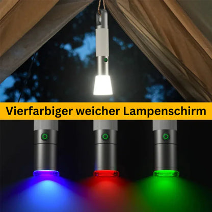 LED-Taschenlampe mit Mehrfarbfiltern – Wiederaufladbare USB-C Lampe mit Camping- & Notlicht-Funktion