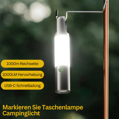 LED-Taschenlampe mit Mehrfarbfiltern – Wiederaufladbare USB-C Lampe mit Camping- & Notlicht-Funktion