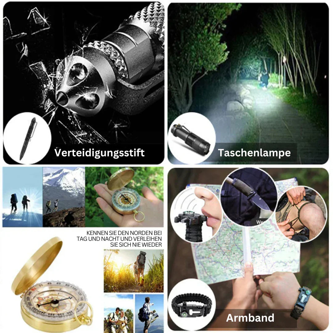 38-in-1 Erste-Hilfe- und Survival-Kit mit Taschenlampe und Kompass