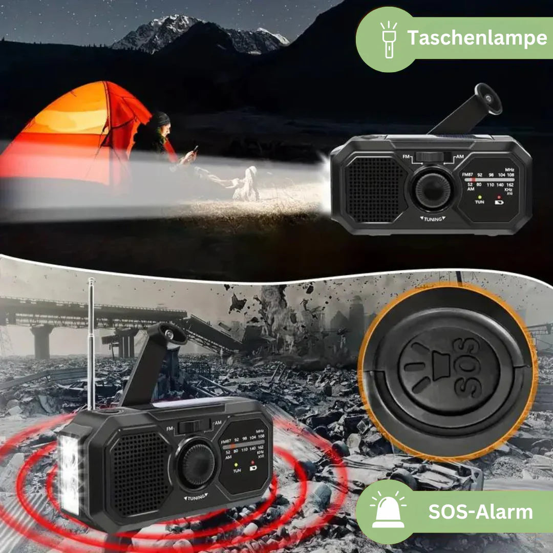 Tragbares Notfallradio mit Solarpanel und Handkurbel – FM/AM Empfang und Powerbank-Funktion