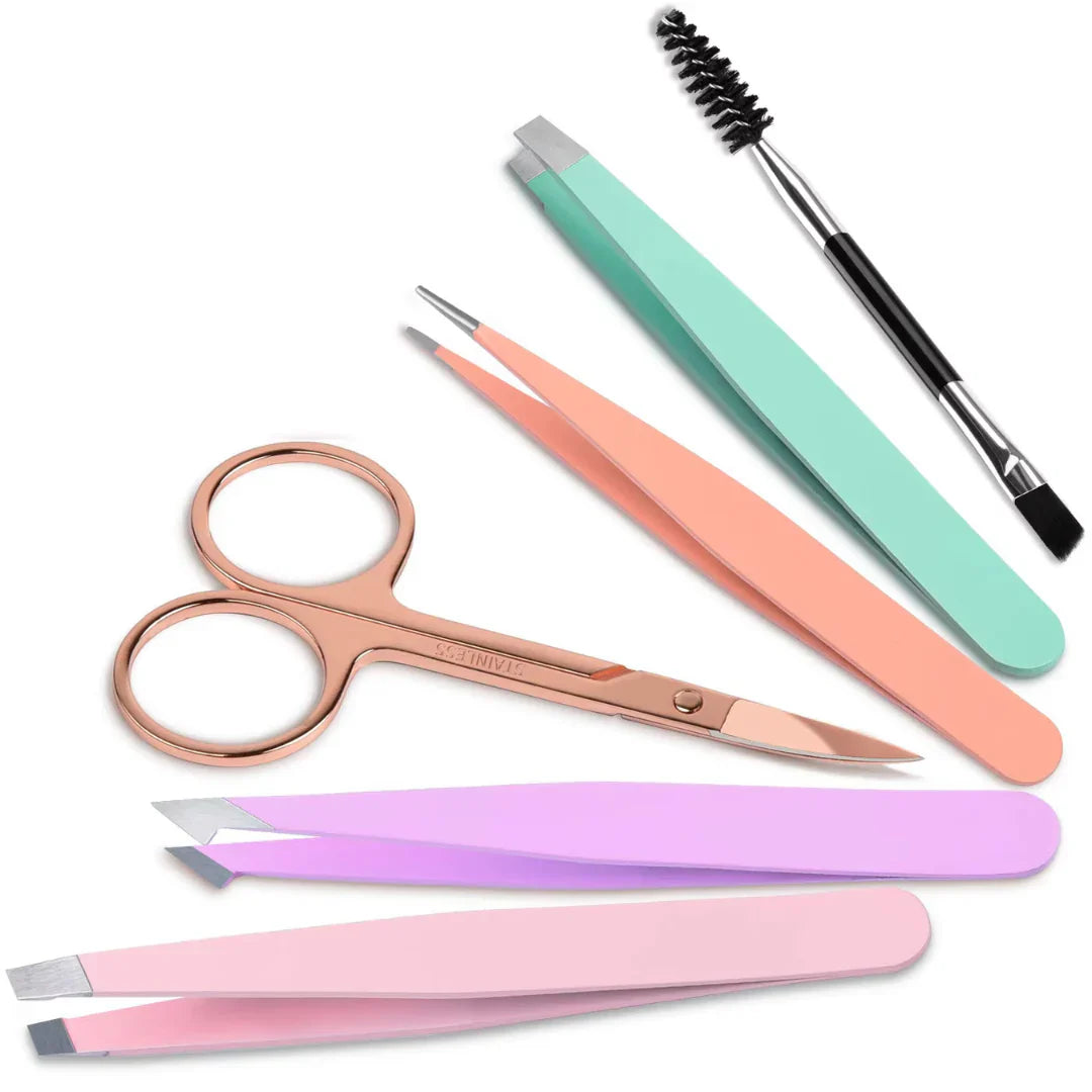 Präzisionspinzetten-Set–6-Teiliges Augenbrauen-Kit Mit Reiseetui