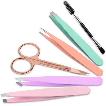 Präzisionspinzetten-Set–6-Teiliges Augenbrauen-Kit Mit Reiseetui