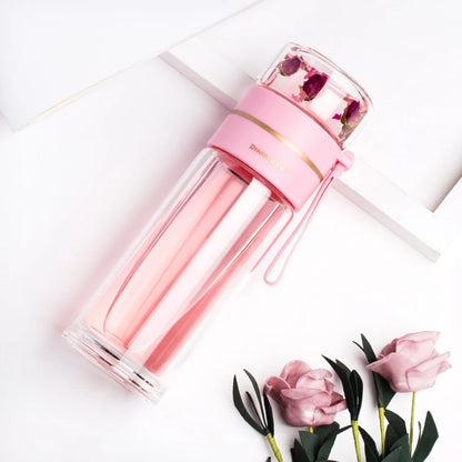 Doppelwandige Glasflasche mit Teesieb und Infuser