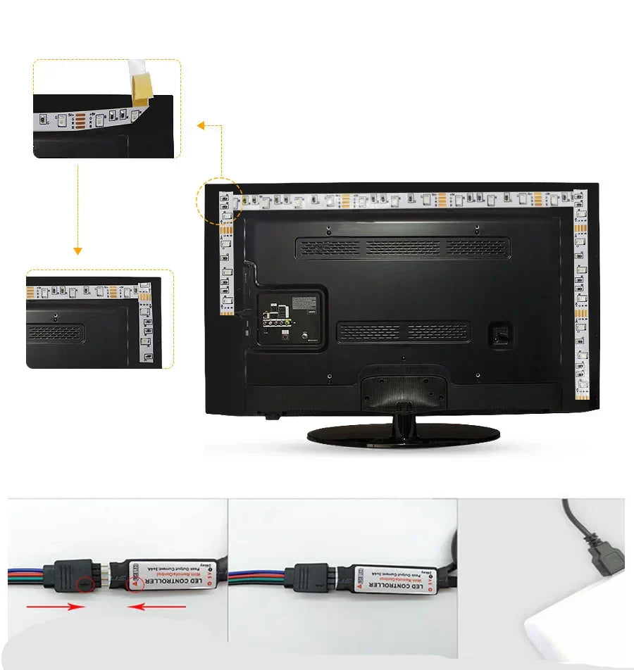 RGB LED Streifen mit USB Anschluss - Farbwechsel Licht für Ambiente und TV Hintergrundbeleuchtung