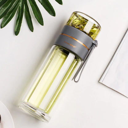 Doppelwandige Glasflasche mit Teesieb und Infuser